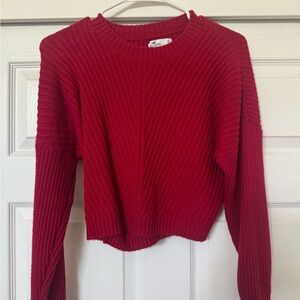 Hollister Women's Bright Red Ribbed Crewneck Sweater
